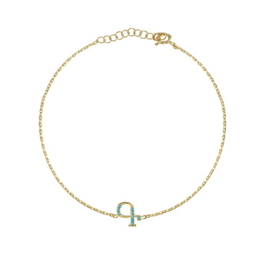 Armenian Initial Bracelet Gold w/ Turquoise Stones