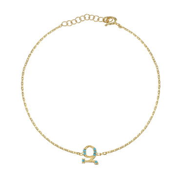 Armenian Initial Bracelet Gold w/ Turquoise Stones