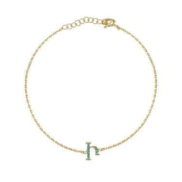 Armenian Initial Bracelet Gold w/ Turquoise Stones