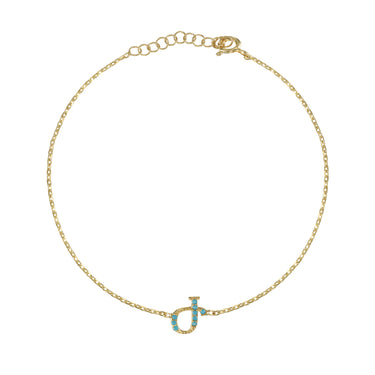 Armenian Initial Bracelet Gold w/ Turquoise Stones