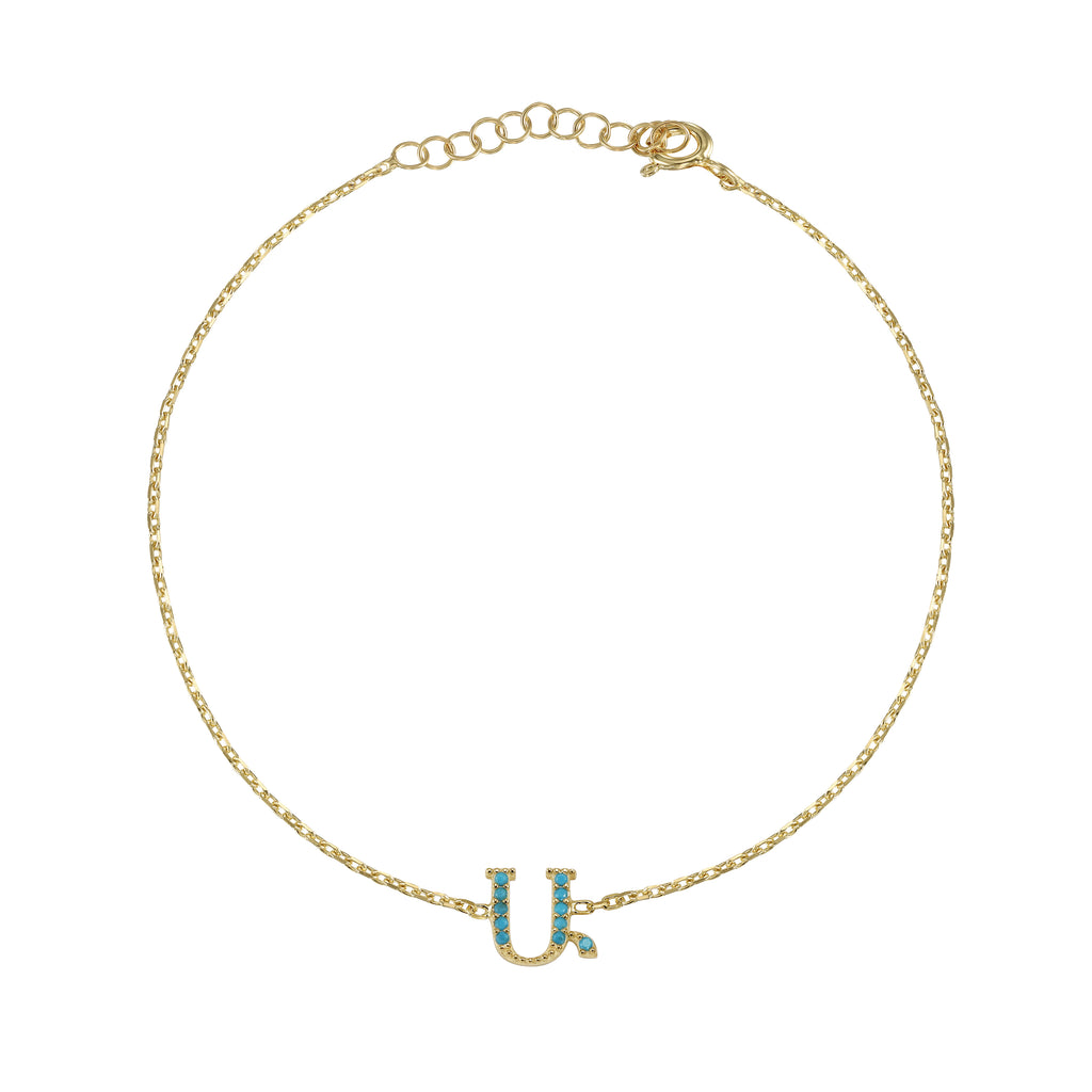 Armenian Initial Bracelet Gold w/ Turquoise Stones