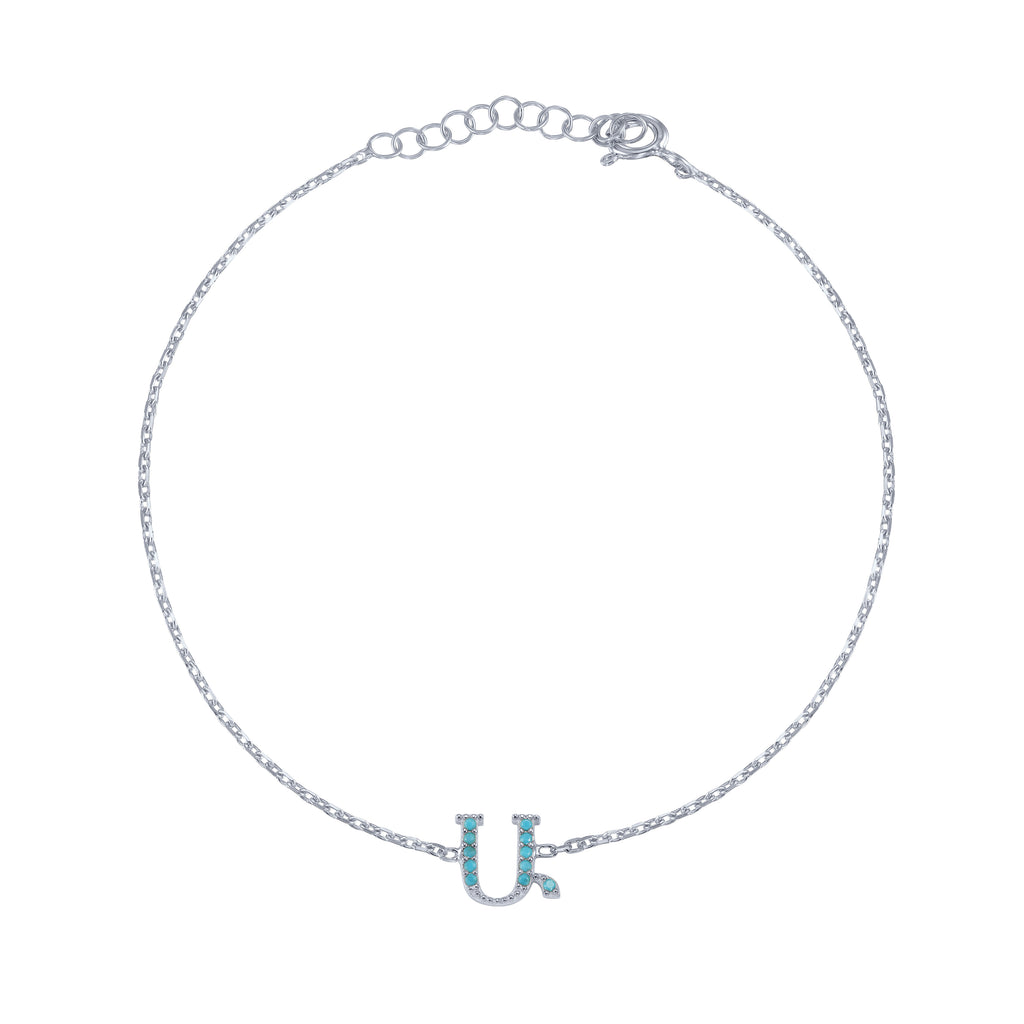 Armenian Initial Bracelet Silver w/ Turquoise Stones