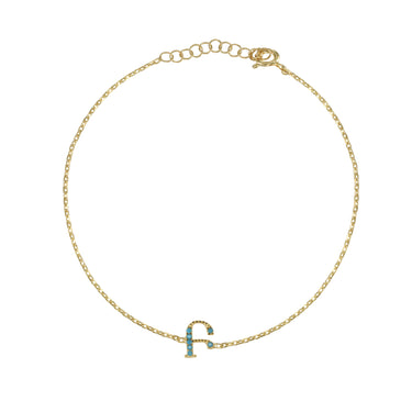 Armenian Initial Bracelet Gold w/ Turquoise Stones
