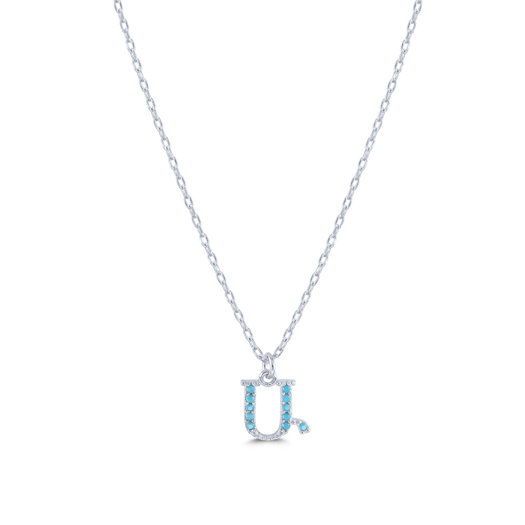 Armenian Initial Necklace Silver w/ Turquoise Stones