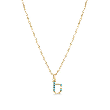 Armenian Initial Necklace Gold w/ Turquoise Stones
