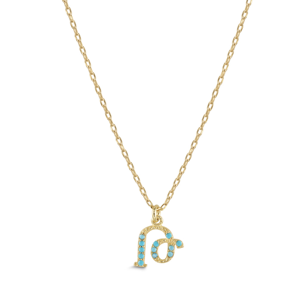 Armenian Initial Necklace Gold w/ Turquoise Stones