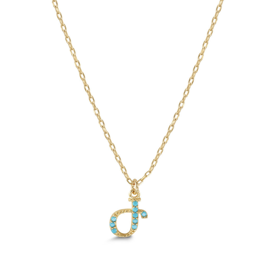 Armenian Initial Necklace Gold w/ Turquoise Stones