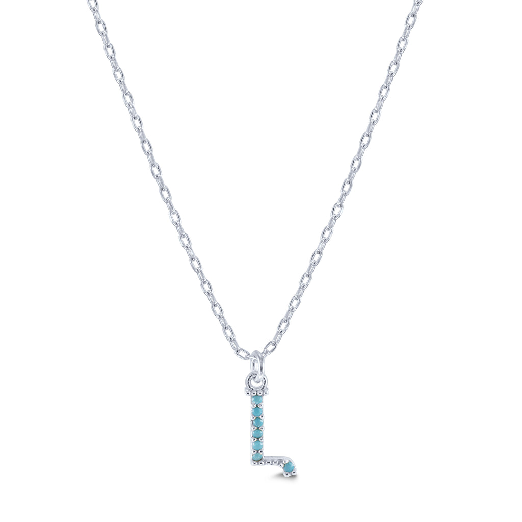 Armenian Initial Necklace Silver w/ Turquoise Stones