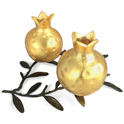 Armenian Double Pomegranate Gold Color Candle Holder on a Branch - La Perla Home in Montrose CA