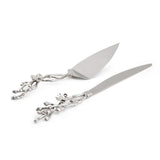 White Orchid Wedding Cake Knife & Server Set