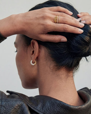 Chunky Pavé Wave Huggie Hoop Earrings