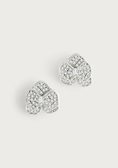 Orchid White Pavé Stud Earrings, Silver