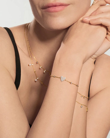 Gold Pavé Heart with Bezel Station Bracelet
