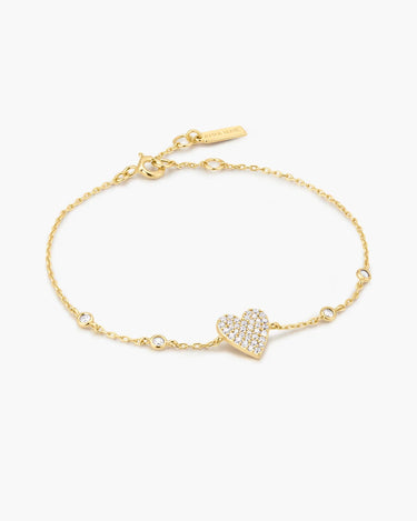 Gold Pavé Heart with Bezel Station Bracelet