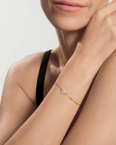 Gold Pavé Heart with Bezel Station Bracelet