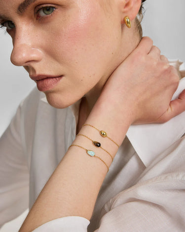 Gold Bezel Amazonite Organic Dome Pebble Bracelet