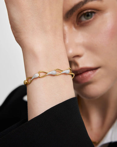 Gold Pavé Sculptural Interlocked Bracelet