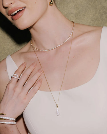 Gold Pavé Statement Teadrop Necklace