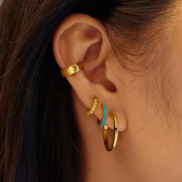 Aqua Blue Row Huggie Hoop Earrings