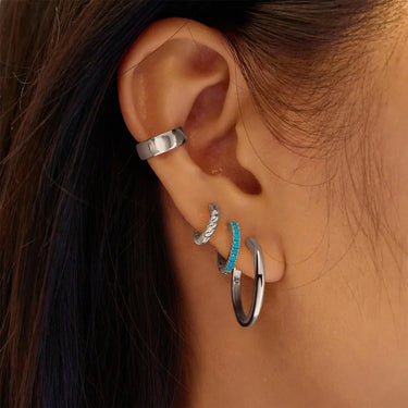 Aqua Blue Row Huggie Hoop Earrings