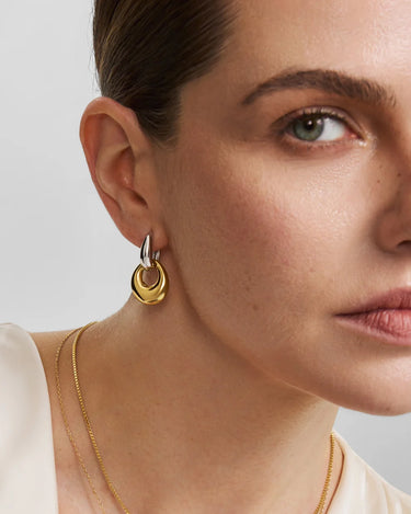 Gold Hollow Organic Pebble Drop Earrings