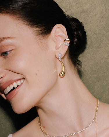Pavé & Polished Wave Teardrop Dangle Stud Earrings