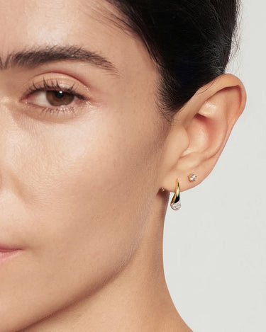 Gold Pavé Sculptural Teardrop Hook Earrings