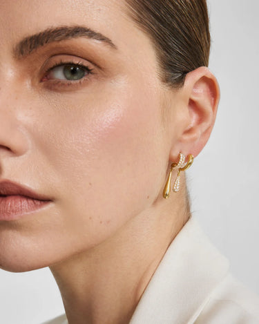 Gold Spiral Contrast Teardrop Dangle Stud Earrings