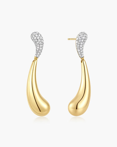 Pavé & Polished Wave Teardrop Dangle Stud Earrings