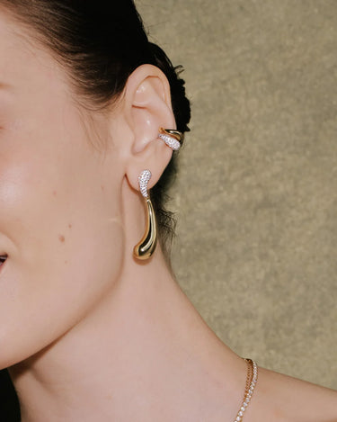 Pavé & Polished Wave Teardrop Dangle Stud Earrings