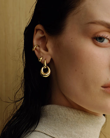 Gold Hollow Organic Pebble Drop Earrings