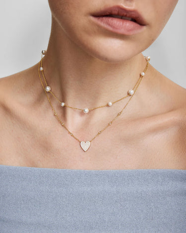 Alternating Shell Pearl Station Necklace