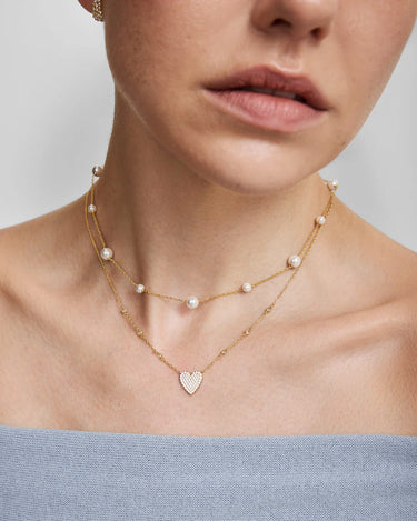 Gold Pavé Heart with Bezel Station Necklace
