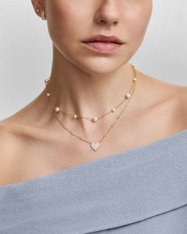 Gold Pavé Heart with Bezel Station Necklace
