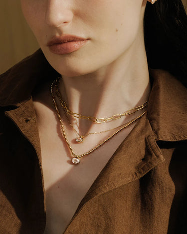 Gold Bezel Organic Pebble Beaded Necklace