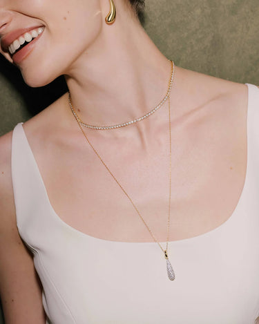Gold Pavé Statement Teadrop Necklace