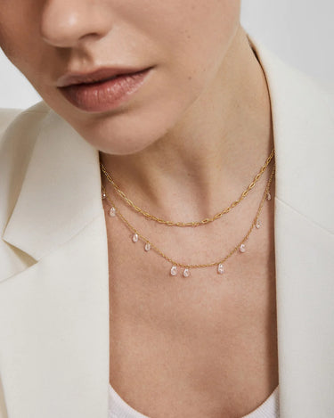 Ethereal Teardrop Dangle Station Necklace