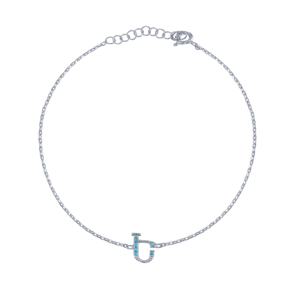 Armenian Initial Bracelet Silver w/ Turquoise Stones