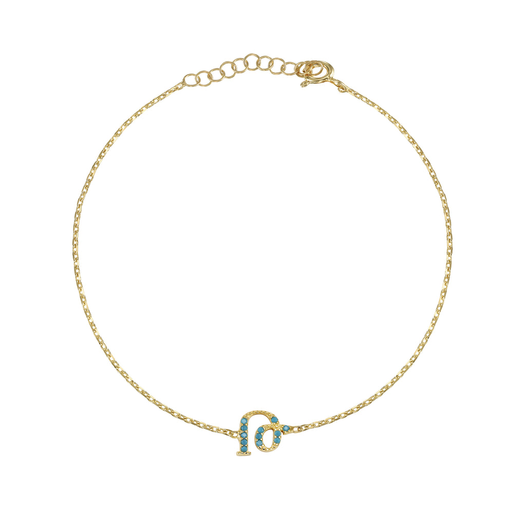 Armenian Initial Bracelet Gold w/ Turquoise Stones