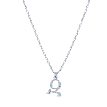 Armenian Initial Necklace Silver w/ Turquoise Stones