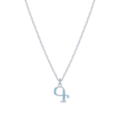 Armenian Initial Necklace Silver w/ Turquoise Stones