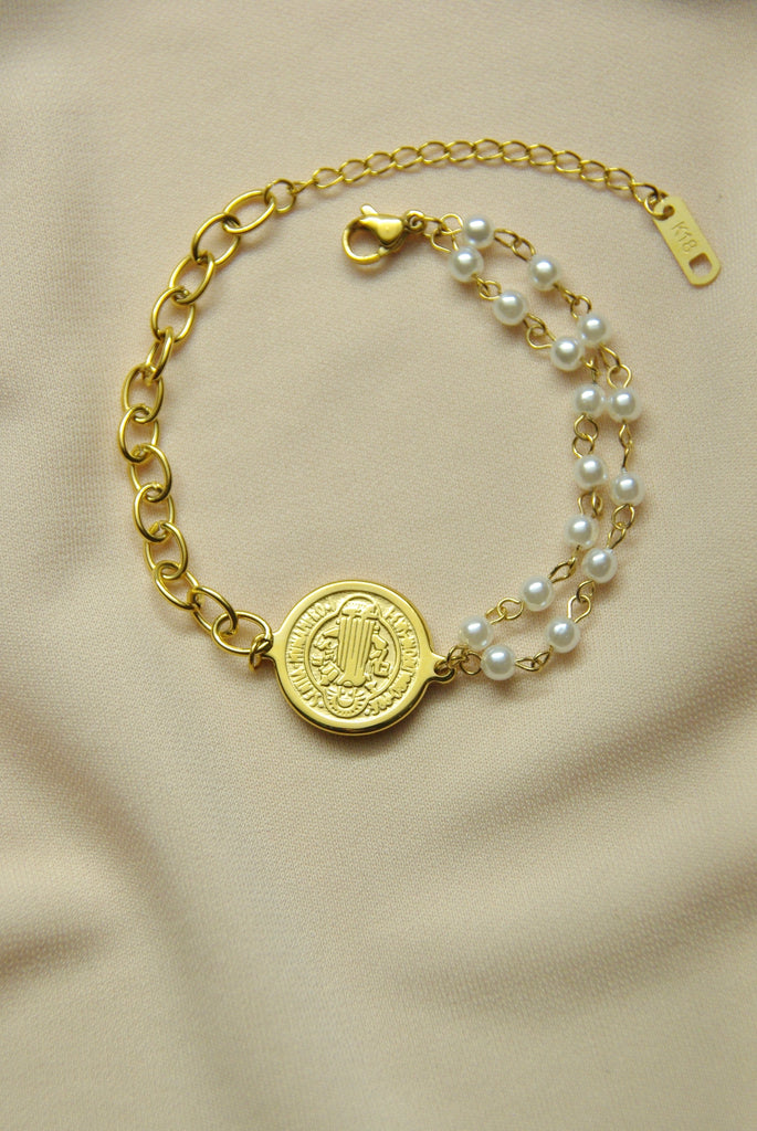 Half Pearl & Coin Bracelet
