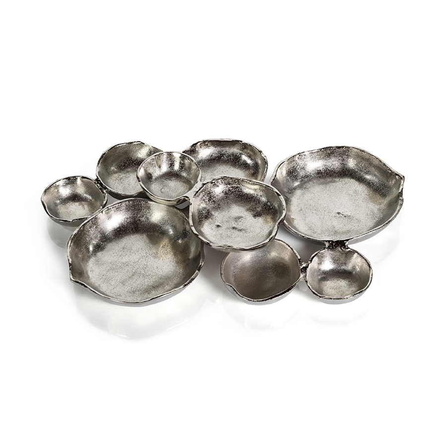 Cluster of Nine Round Serving Bowls - Nickel
