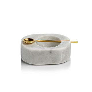 Marble Salt and Pepper Bowl w/ Gold Spoon