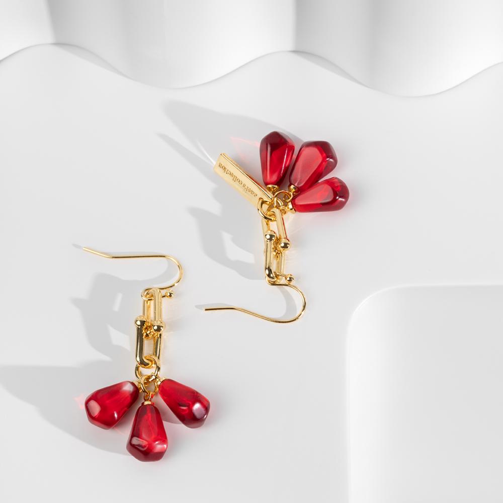 Pomegranate Seeds Earrings in Gold & Red