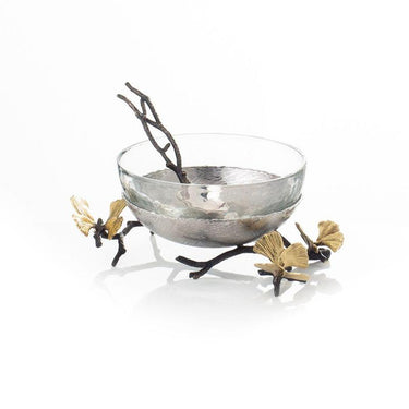 Butterfly Ginkgo Glass Nut Dish w/ Spoon