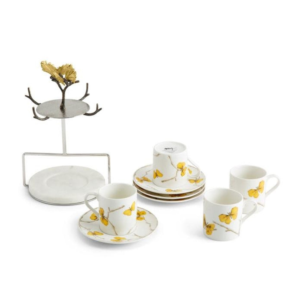 Butterfly Ginkgo Demitasse Set & Stand